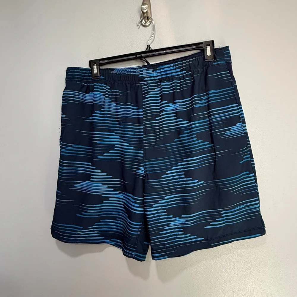 Speedo Men's Swim Trunks Shorts Size XL Blue Abstract Stripe Elastic Waist‎